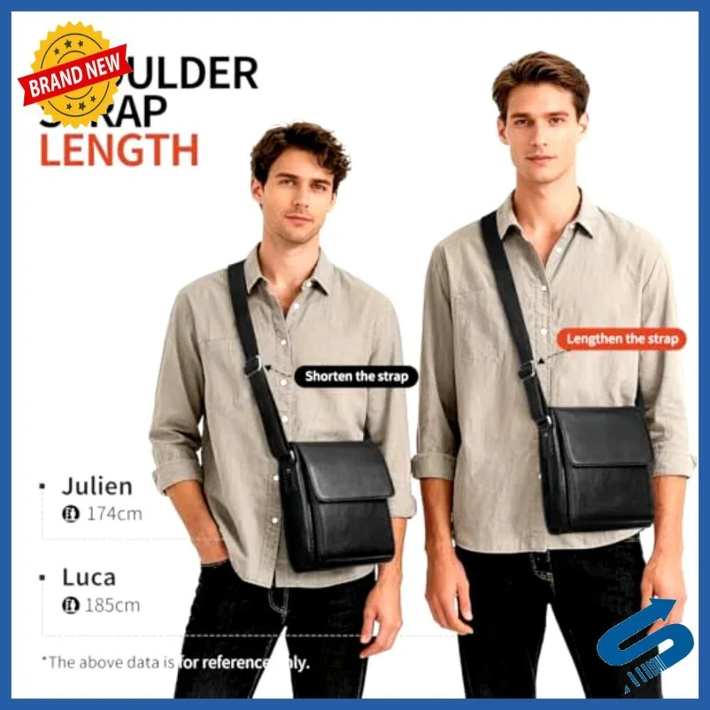 Genuine Leather Messenger Bag Adjustable Strap YKK Zipper Business Travel